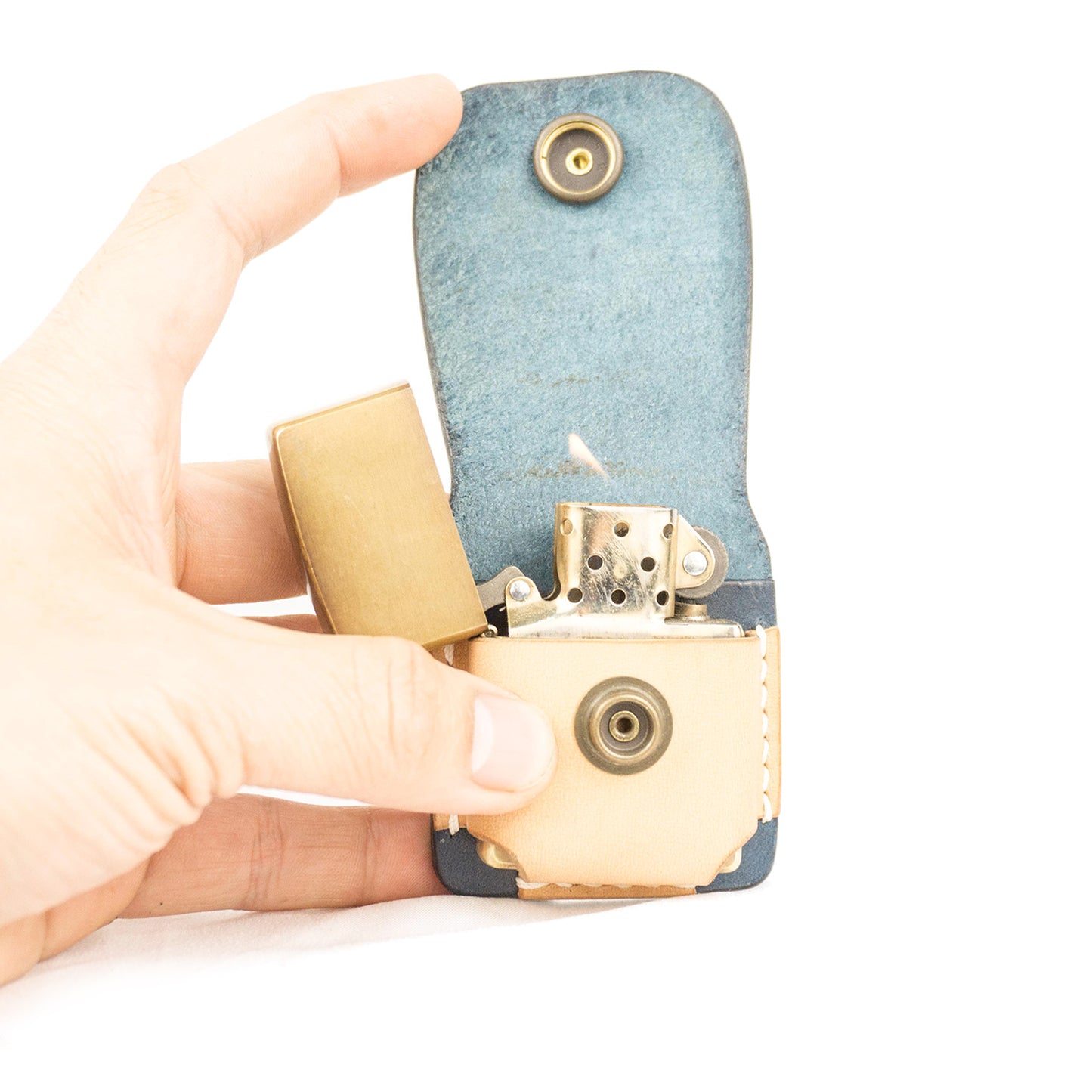 ÉTUI EN CUIR SYH ZIPPO BLEU NATUREL